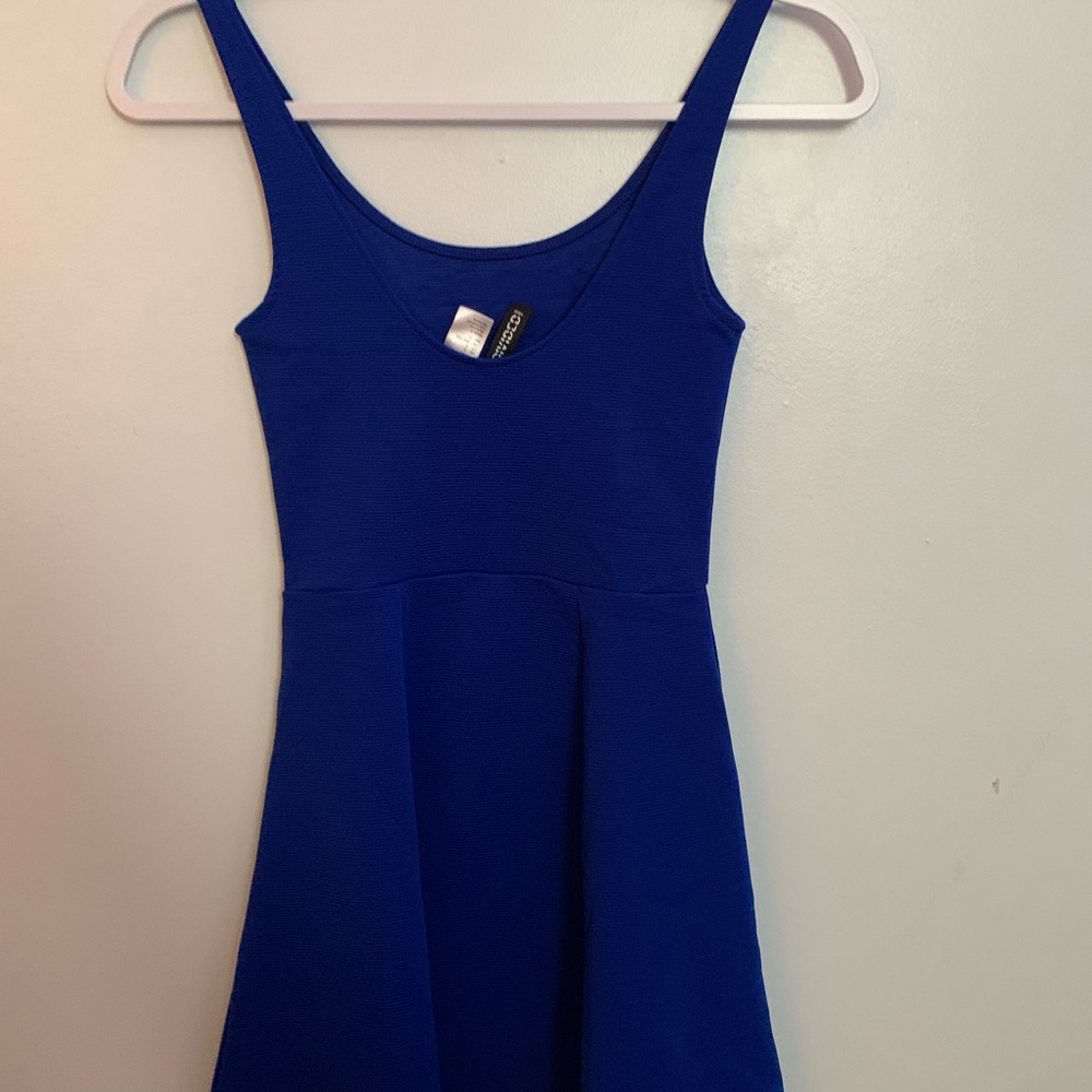 Blue ribbed skater dress